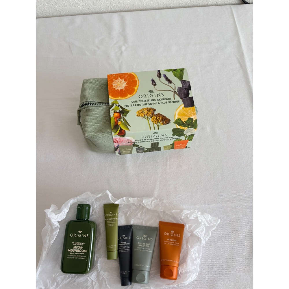 Origins Bestselling Skincare Set 5-Piece Travel Size Green Bag NEW Skincare Kit